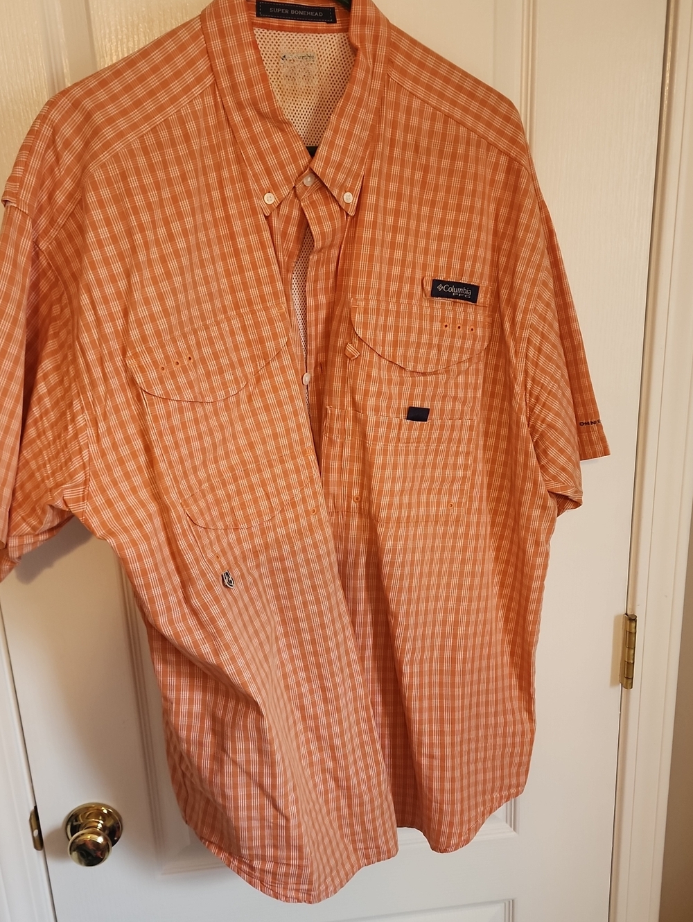 Men's Columbia Orange Plaid Short-Sleeve Button-Down Shirt Size XL OmniShade